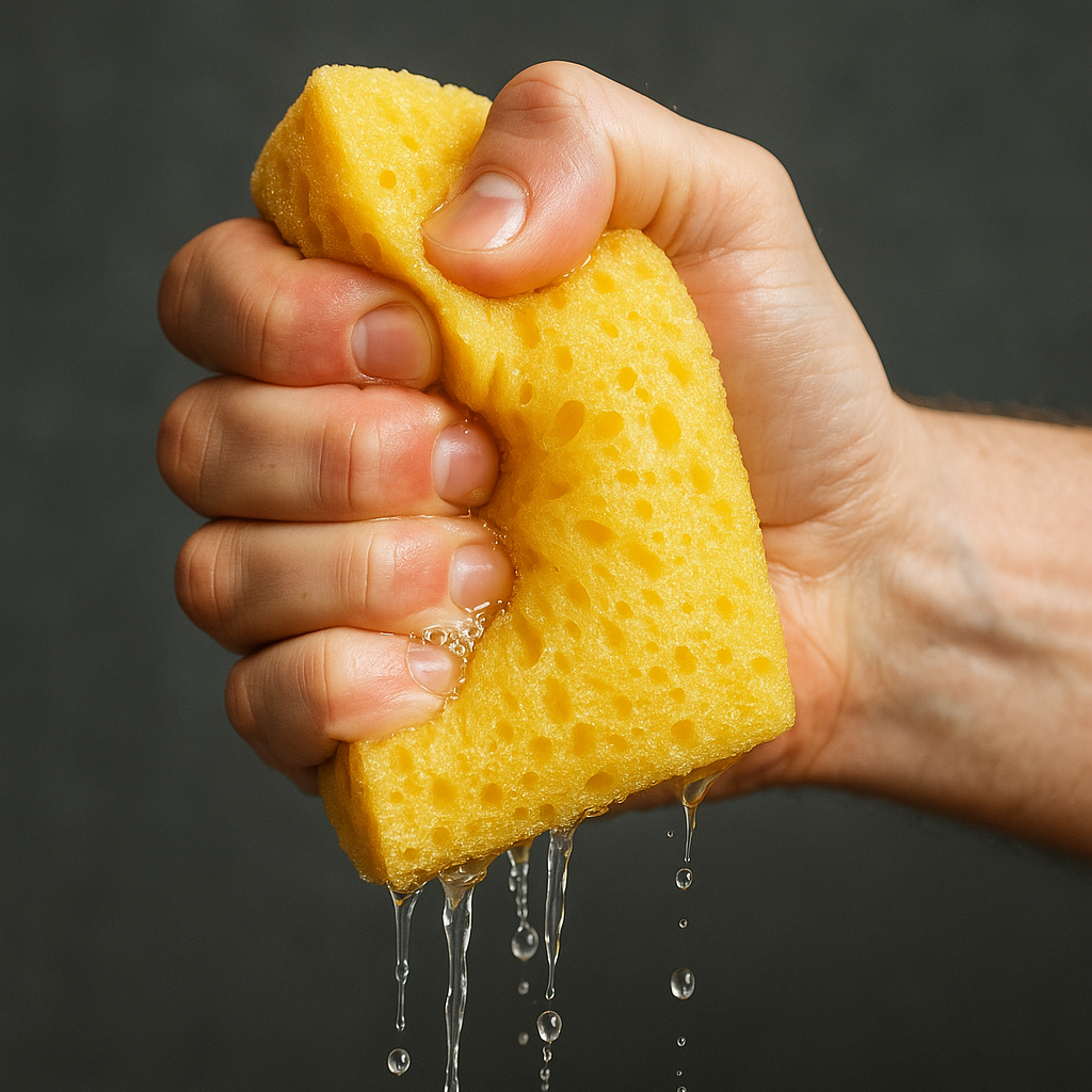 Una spugna strizzata, l’analogia usata per spiegare umidità relativa e punto di rugiada